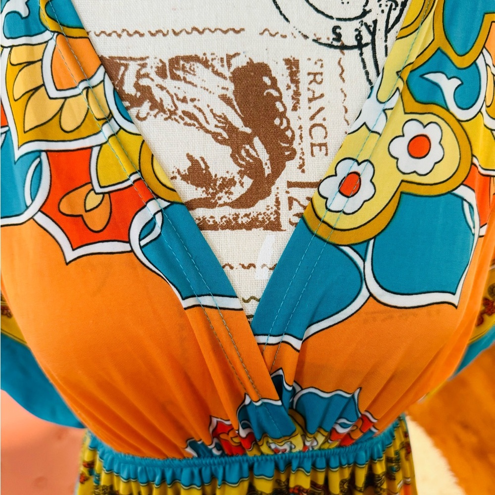 Beautiful & vibrantly colored maxi dress. Fit a size 12 thru 16. One of a kind! - Picture 4 of 6